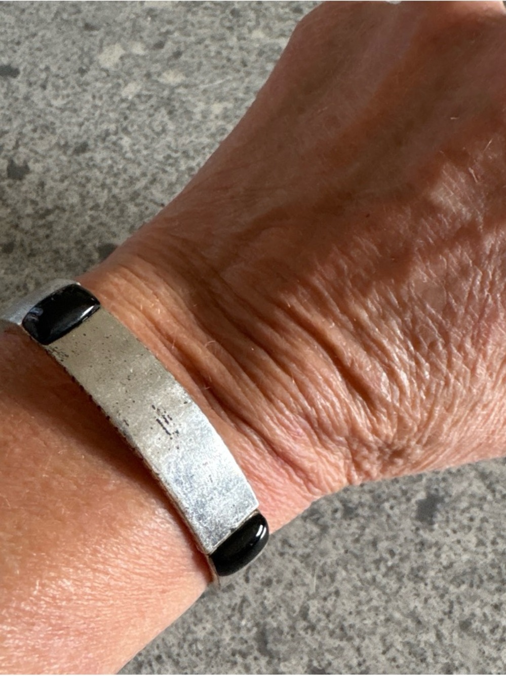 Women’s Silver Metal Cuff Bracelet with Black Accents